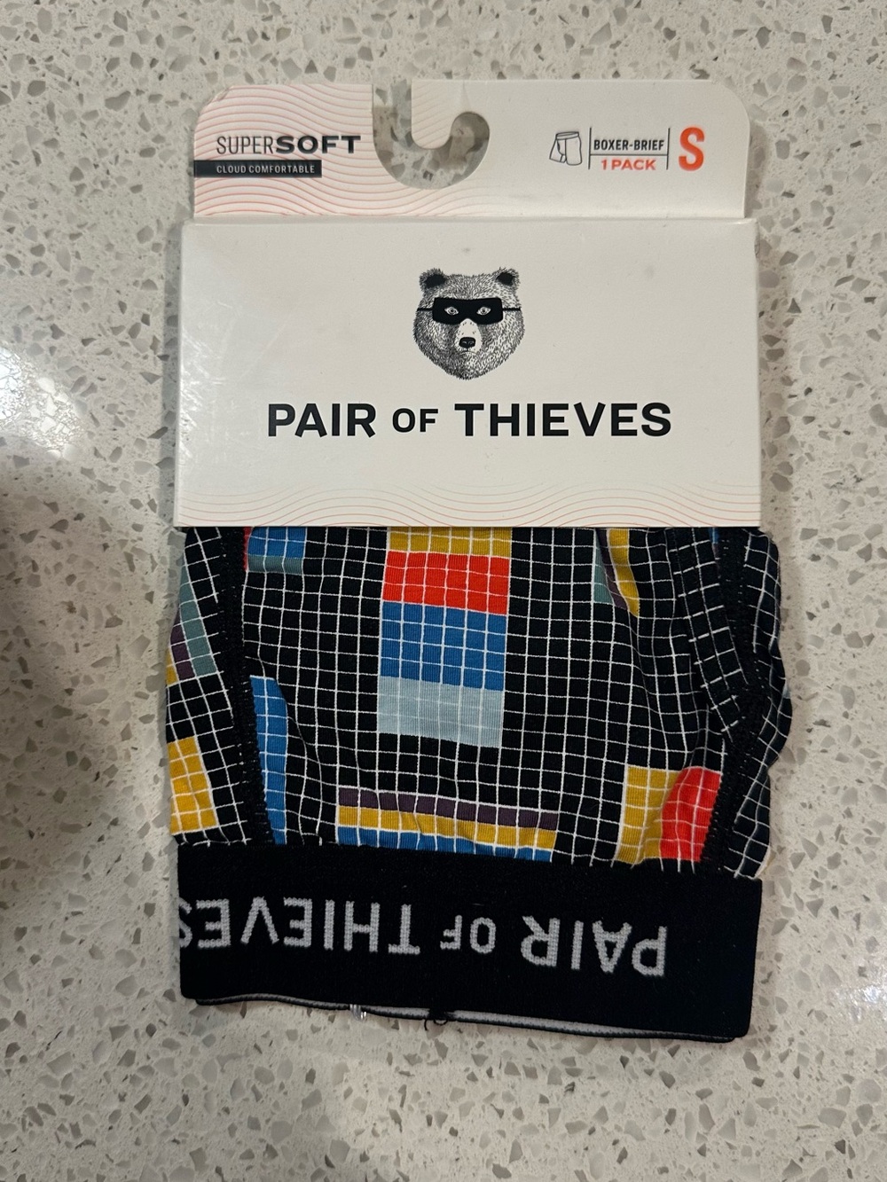 Pair of Thieves Men's Black Grid Boxer Briefs with Color Blocks